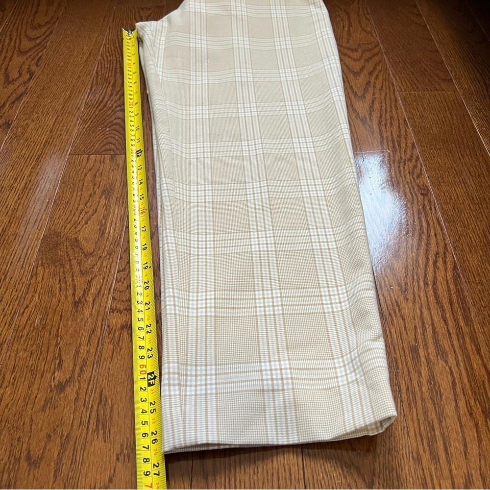 Aritzia Wilfred Beige White Plaid Jallade Tie Front Trousers Pants - Sz 8 - Picture 14 of 15